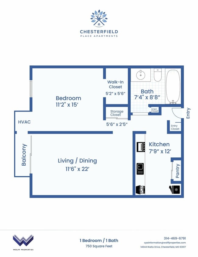 Chesterfield Place Apartments One Bedroom Floor Plan - Chesterfield Place Apartments