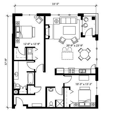 2BR/2BA - The Vaux