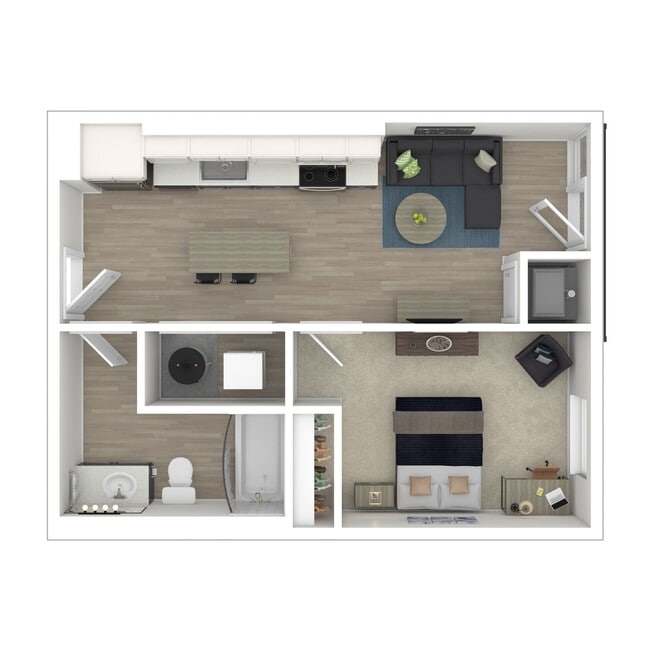 1x1 B 3D Floorplan - Ascend RVA Student Living