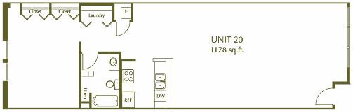 1 Bedroom / 1 Bath / 1178 Sq.Ft. - Eleventh Street Lofts