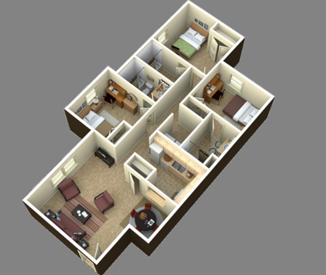 3 bedroom floor plan - Honeysuckle Student Apartments