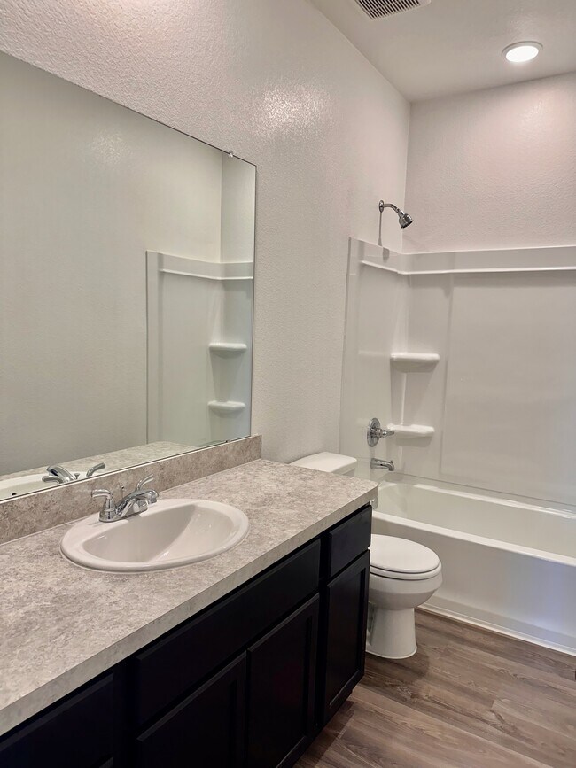 The downstairs secondary bathroom features a large countertop and plenty of storage. - 730 Tejas Village Pky