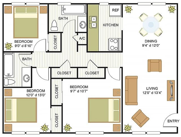 3 BED / 2 BATH / 1021 SQFT - Circle @ 1800