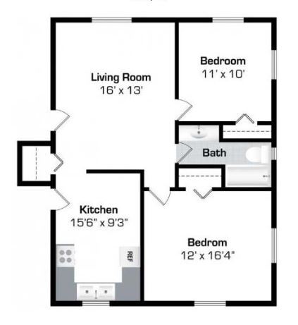 2 Bedroom Floorplan - Lake Cable Village Apartments