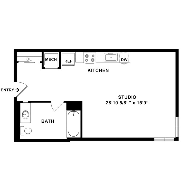 S8 - Studio Floor Plan Dimensions - 446 SF - Catalina West Adams