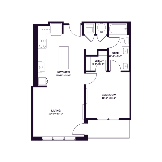 Oberon A1 One Bedroom Floor Plan - Oberon