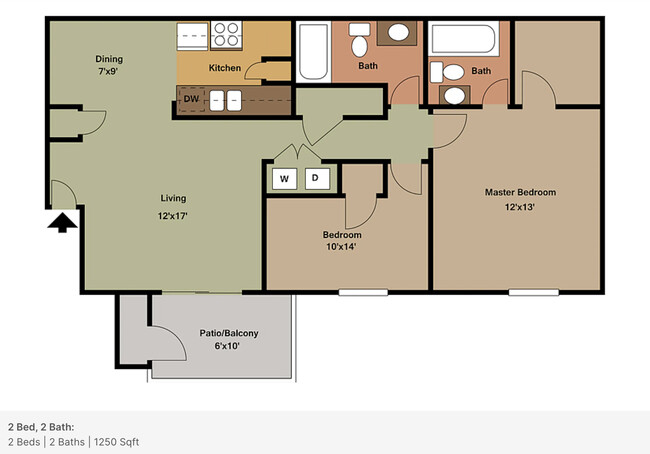 2 Bedroom Floorplan - Autumn Hills Apartments