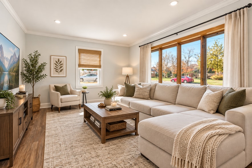 This beautifully staged living room offers a warm and inviting space designed. - 237 Johnson Ave