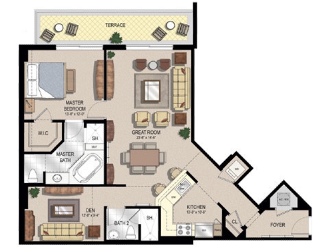 1BR/2BA - Two City Plaza