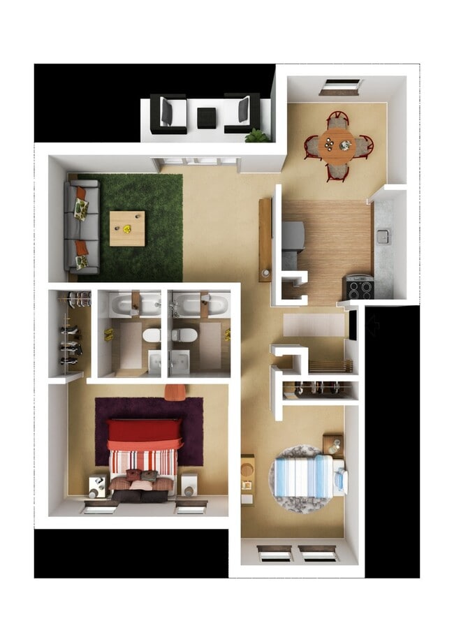 Two Bedroom Garden w/ Fireplace and Garage Model w/ Furniture - Woods Mill Park Apartments & Townhomes