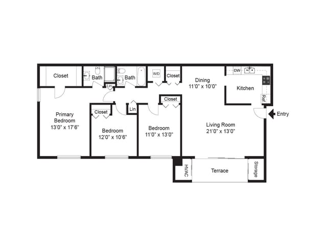 Three Bedroom 2 Bathroom - Valley Stream Apartments