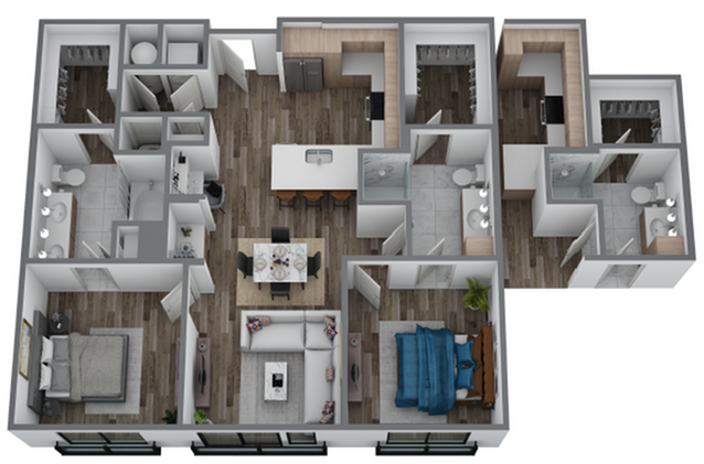 Explore a modern apartment layout featuring luxurious living spaces and state-of-the-art amenities. - Hanover Hyannis