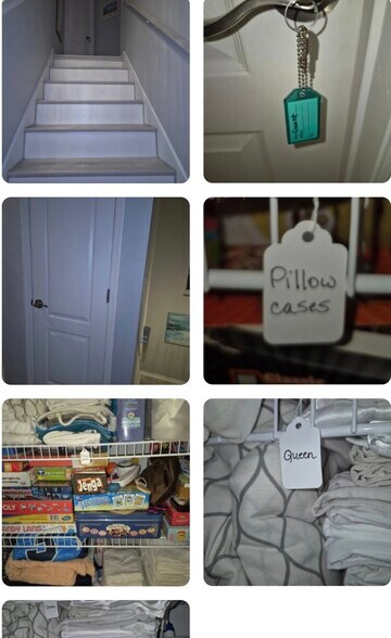 Stairs room w/key, hall closet full of fresh linens, cleaning supplies, ironing & games. - 278 Blue Jay Way