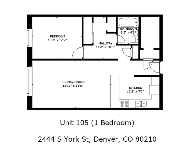 Floor Plan - Unit 105 - 2444 S York St - 2444 South York Street Apartments