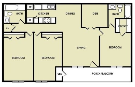 Tradewinds - Plan F w/ Den - 2 Beds - 2 Baths - 1298 Sq. ft. - Tradewinds Apartments