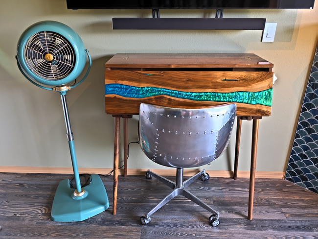 Desk and fan working area in living room - 3435 California Ave SW