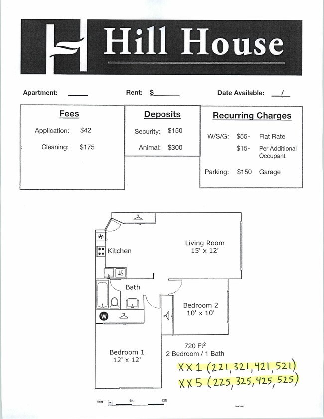 Units ending in 1 and 5 - Hill House Apartments