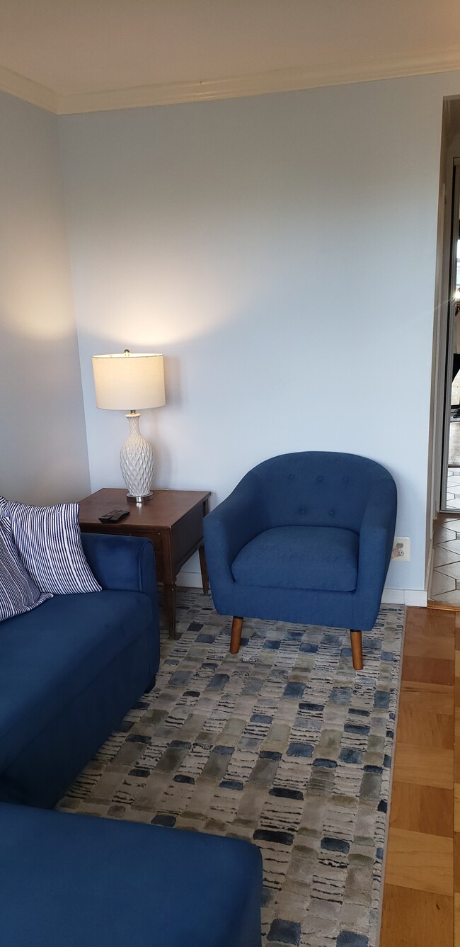 View from living room into the foyer hallway, closet has sliding doors with windows - 490 M St SW