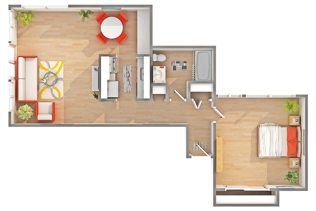West - A5 | 1-Bedroom Floorplan - Arrive Magnolia West