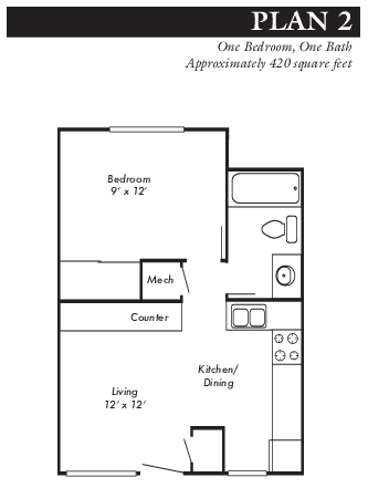 1 Bed 1 Bath Plan 2 - Hanover Place