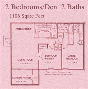 2 Bedrooms/Den 2 Bath - The Arbors