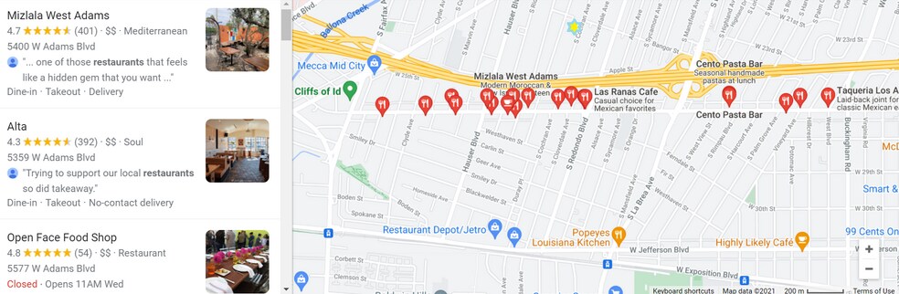 The home (blue star) is equidistant to several great restaurants just walking distance to Adams - 2315 S Cochran Ave