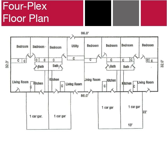 Floor Plan 4 Plex - Glasford Multi-Family