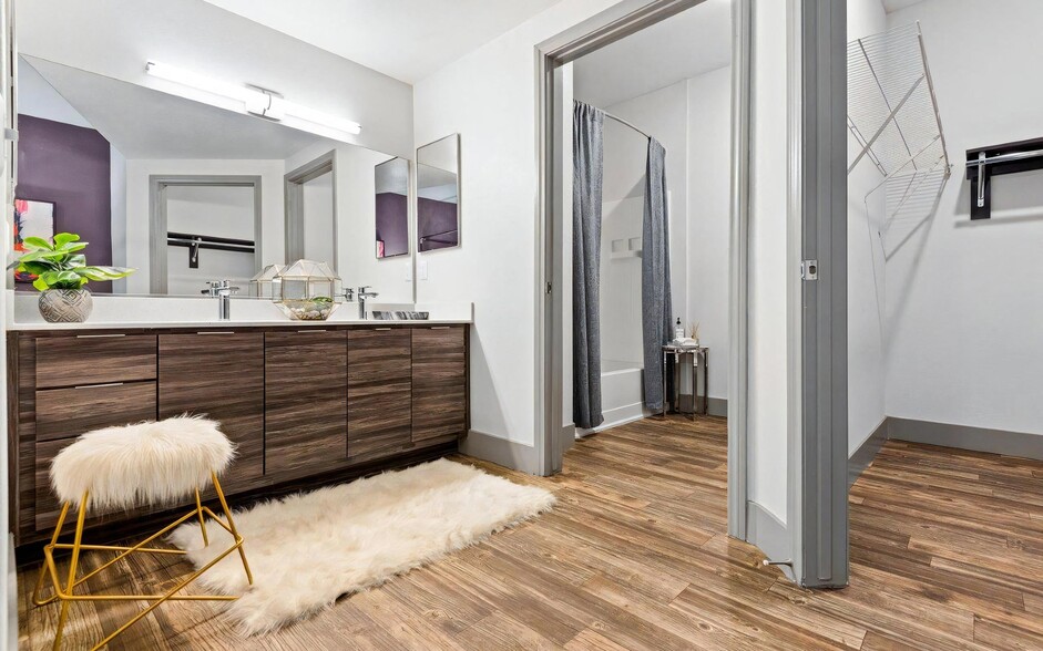 Bathroom with Dual Sinks, Long Vanity, and Open Shower Access - REVERB
