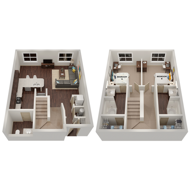 B3 Townhome: 2BD | 2.5 BA | 1071 SF - The Hayward Student Living
