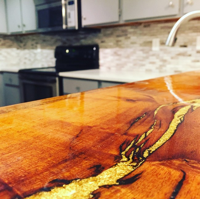Custom gold inlay bar top - 14417 Tiffer Ln