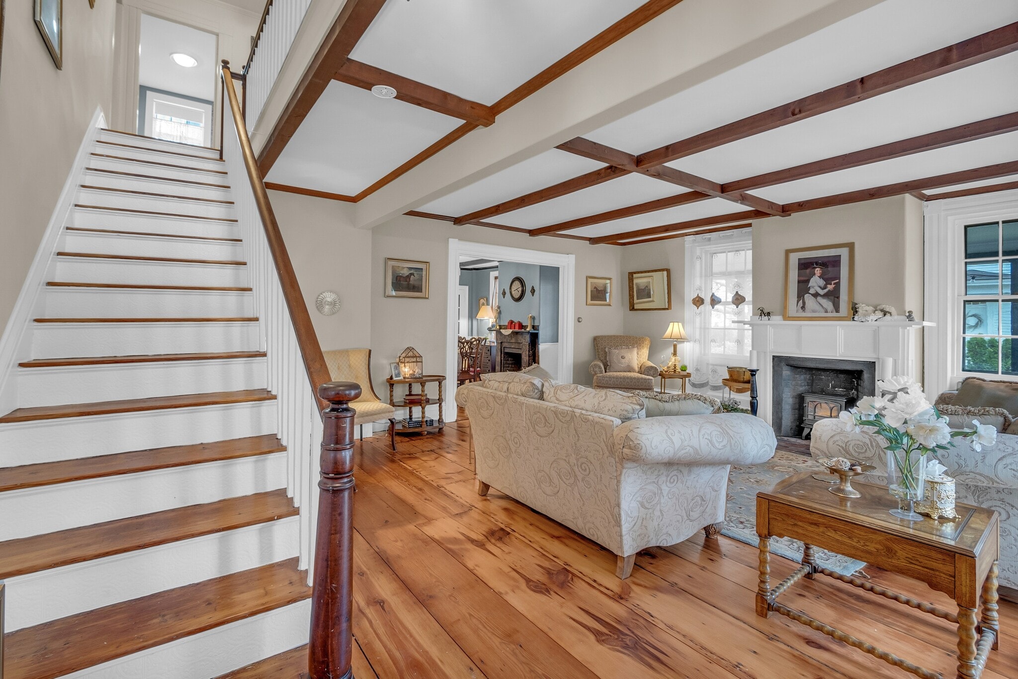 Lining room, 1st floor, showing stairs to 2nd floor - 205 Main St