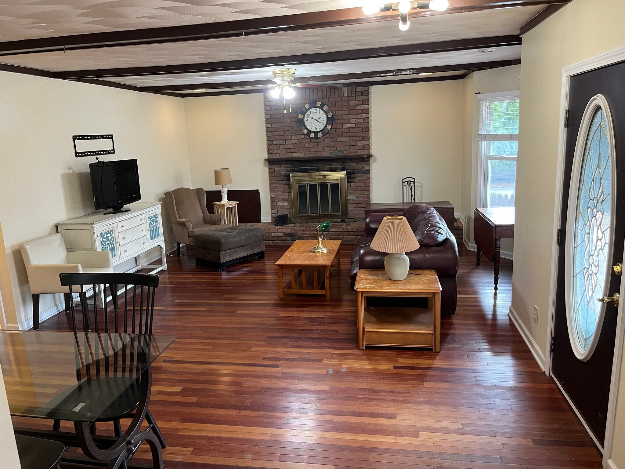 Combined Living and DIning Room with Fireplacece - Large Affordable 3-Bed 3-Bath with Yard