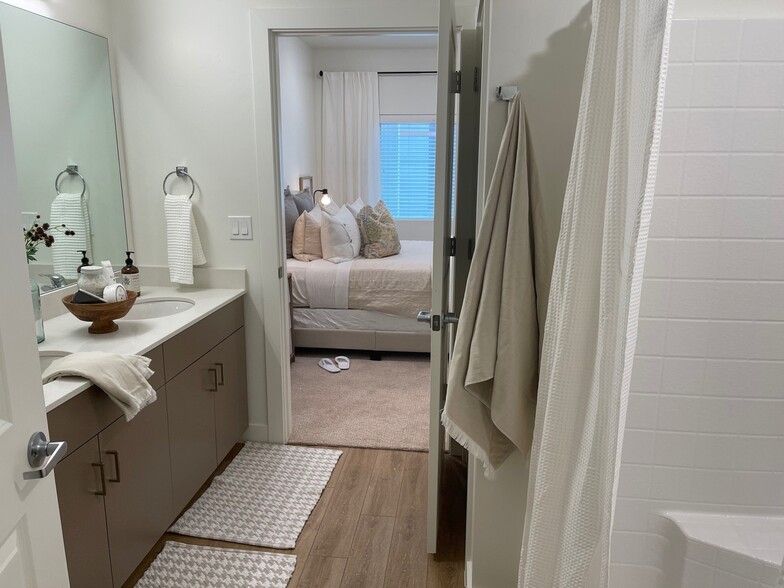 Turquoise master bathroom - Sky at Brio, an Active Adult (62+) Community