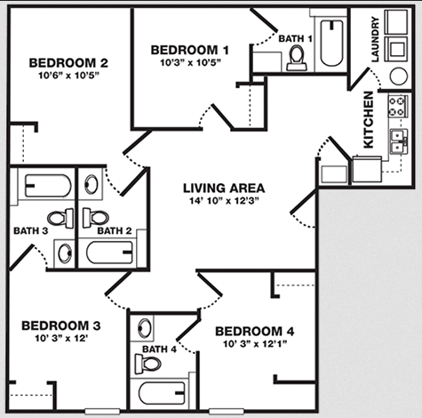 4BR/4BA - Campus East Apartments