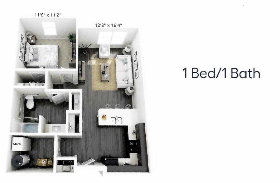 1 bed 1 bath floor plan - Lincoln Senior Flats