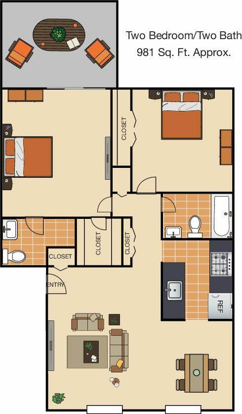 2X2 981 SQFT.jpg - Bedford Hills Apartments