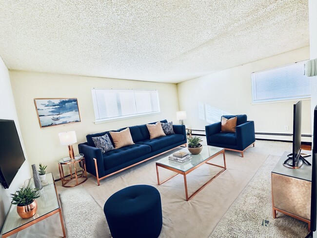 Experience elegance in this beautifully designed living room, perfect for relaxation and entertaining. - Hawk Point Apartments