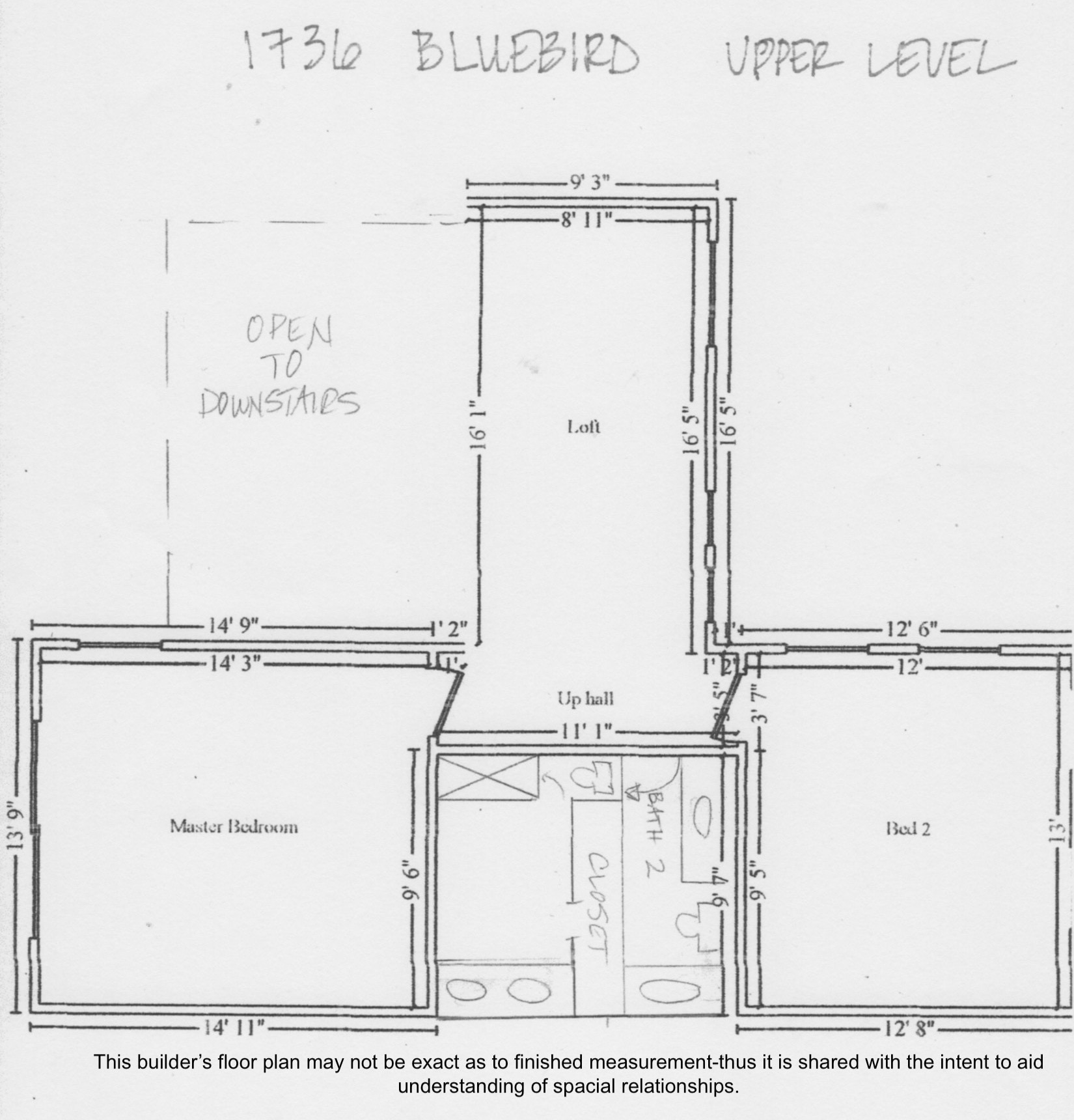 upstairs floor plan - 1736 Bluebird Ln