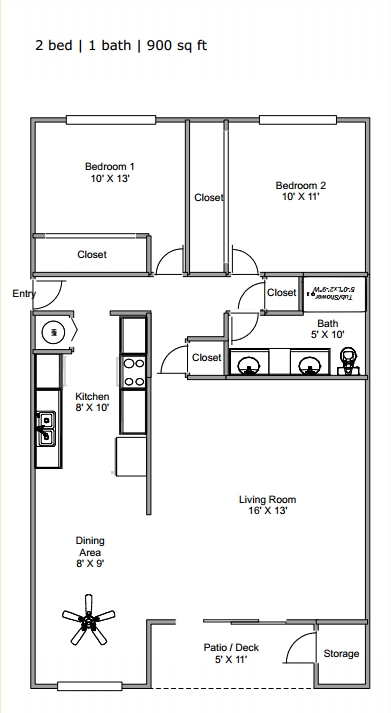 2BR/1BA - Hood Village Apartments