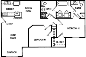 2 Bedroom A - Oak Place Apartments