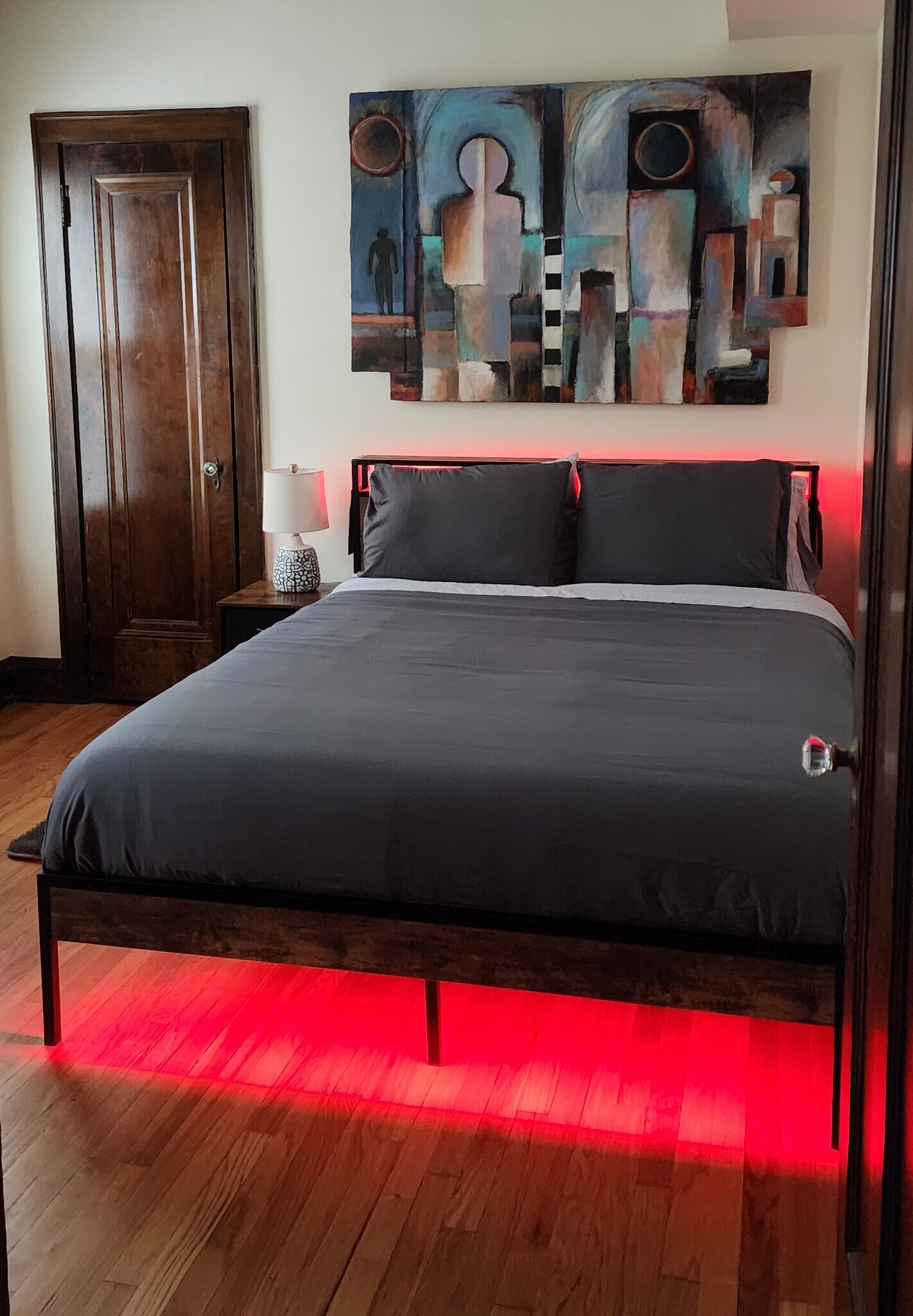 Bedroom includes queen bed, desk, chair, file cabinet, nightstand, lamp and large closet with mirror - 2018 Lake St