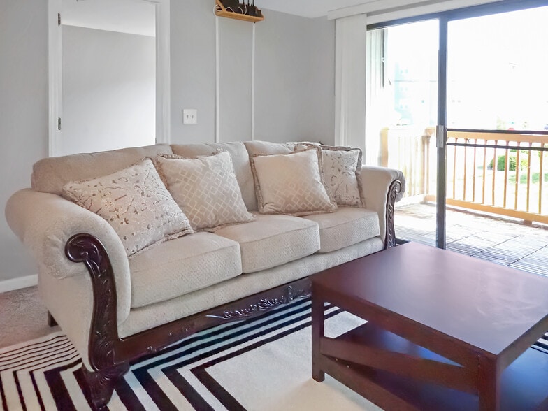 Living room includes new furniture, 55" Roku TV, south-facing patio. - 3601 Saint Johns Ct