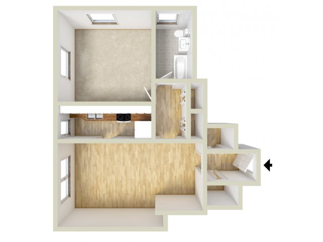 One bedroom floor plan - Gilpin Place Apartments