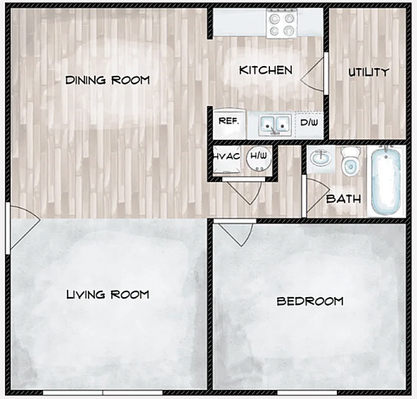 1 Bedroom Floorplan - Valley Bend Apartments