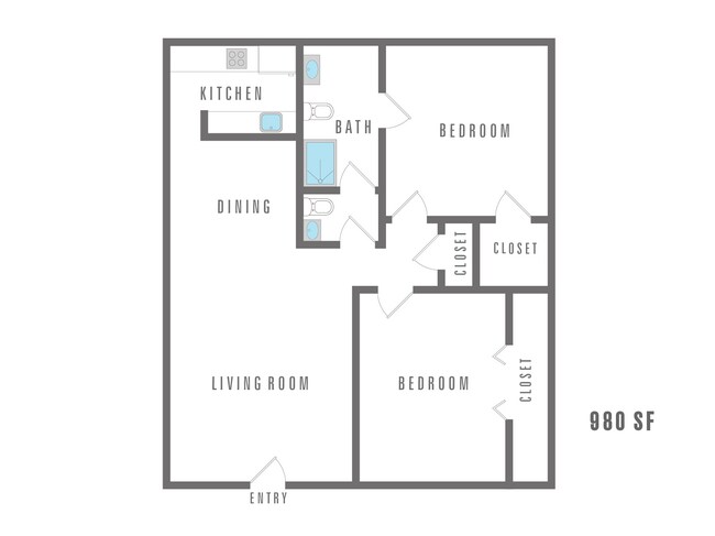 Nest Two bedroom, one bathroom 890 square feet - Nest