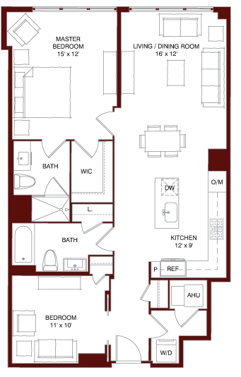 2BR/1BA - The Darcy