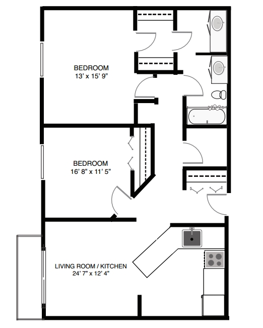 2BR/1BA - Waterfront Apartments