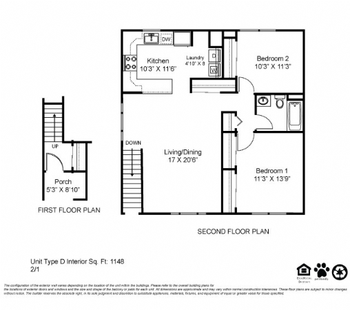 2BR/1BA 1148 SQ.FT. - Creekwood Apartments