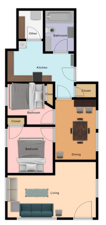 ROUGH Floorplan (2nd bedroom only has a desk) - 313 NE Stanton St