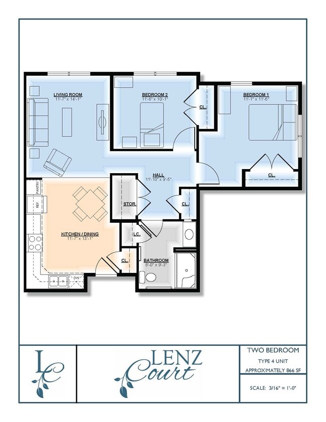 2 BR Floor Plan - Lenz Court Senior Apartments